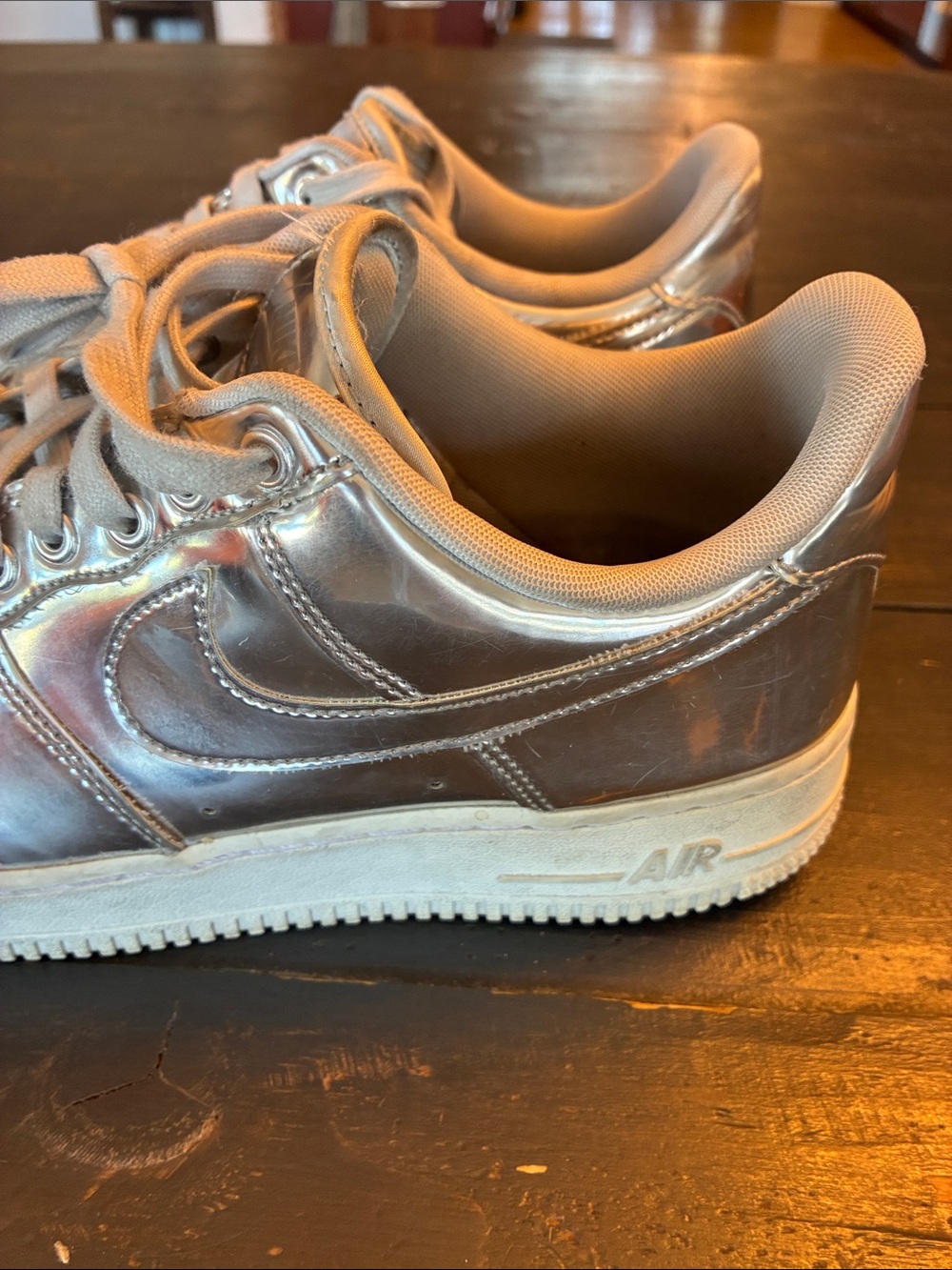 Nike Women's Air Force one Sneakers in Metallic Silver - Picture 3 of 13